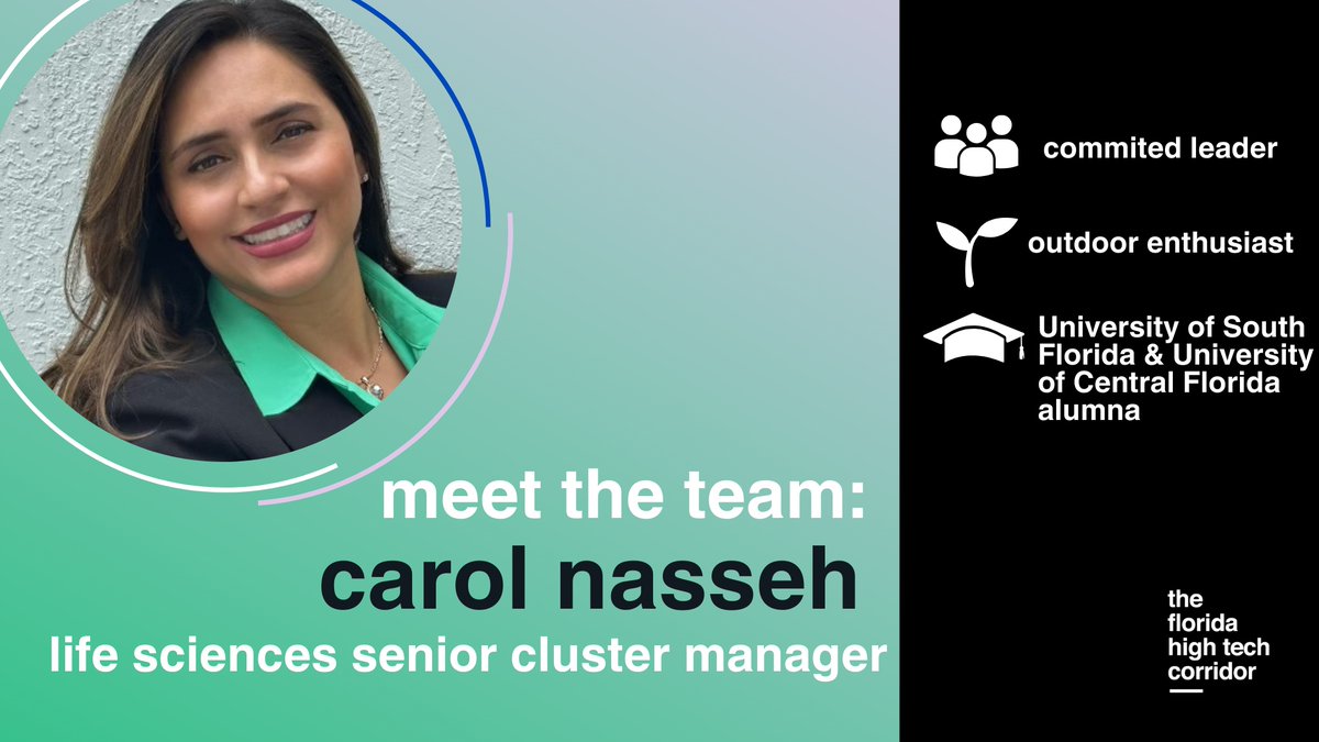 Meet Carol Nasseh, our Life Sciences Senior Cluster Manager, who is dedicated to championing growth and connections. 🌍

Get to know her here: floridahightech.com/insights/carol… 

#Innovation #LifeSciences #FloridaHighTech