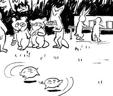 動物村の村長を決める投票日。
ツキノワグマの月子は息子と選挙に行った。無邪気に走り回る瓜坊たち。息子は何にビックリしているのだろうう。それはともかく20年後50年後のこの山が豊かであって欲しいと願い、葉っぱの投票用紙を入れる月子であった。