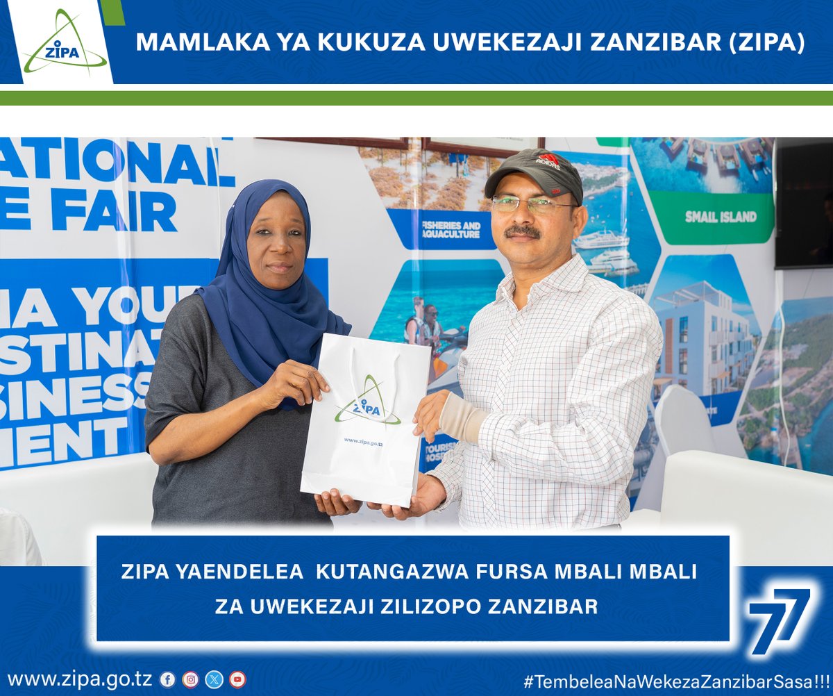 Mamlaka ya Kukuza Uwekezaji Zanzibar (ZIPA) inaendelea kuzitanga Fursa za biashara na Uwekezaji zilizopo Zanzibar kwa wageni wanaotembelea katika banda la ZIPA kwenye Maonesho ya Kimataifa ya 48 ya Biashara (Saba Saba) yanayofanyika viwanja vya Saba Saba Dar es Salaam