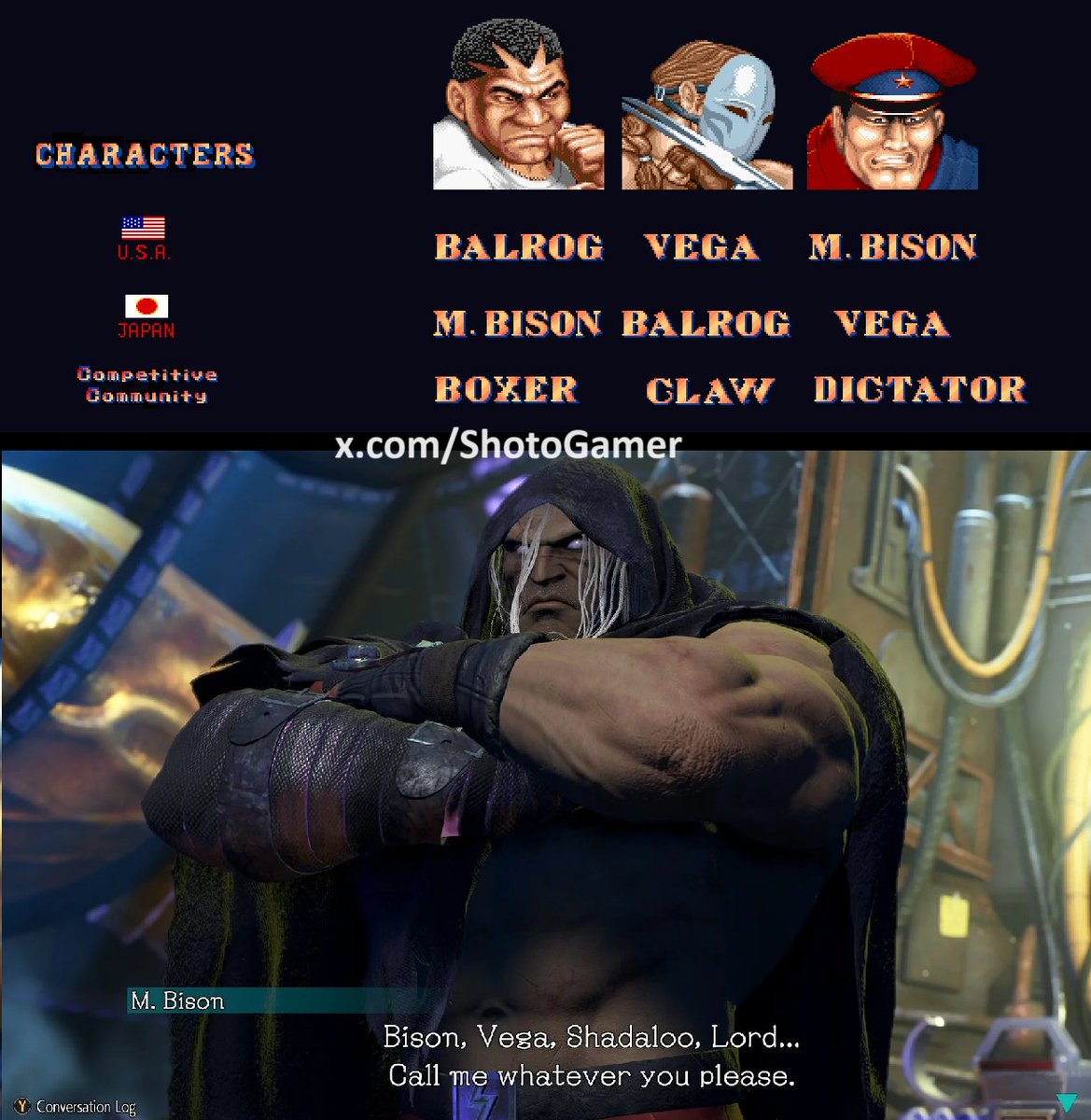 ShotoGamer's tweet photo. #Balrog #Vega #MBison #Bison #NameSwap #Dictator #Claw #Boxer #VegaSF6 #MBisonSF6 #BisonSF6 #SF6Vega #SF6MBison #SF6Bison #StreetFighter6 https://t.co/5y8tARLgRq