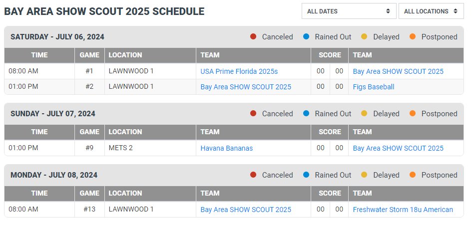 Looking forward to this weekend's <a href="/ProspectWire/">Prospect Wire</a> World Series in Port St. Lucie. Here is my schedule...
<a href="/gobig3/">Coach Logan Wells</a> <a href="/Stephen_Dezzi/">Dezzi</a> <a href="/Bayareaprobb/">Bay Area Pro Baseball</a> <a href="/BRiverBaseball/">Braden River Baseball</a> <a href="/woodromang153/">Michael Wood</a>