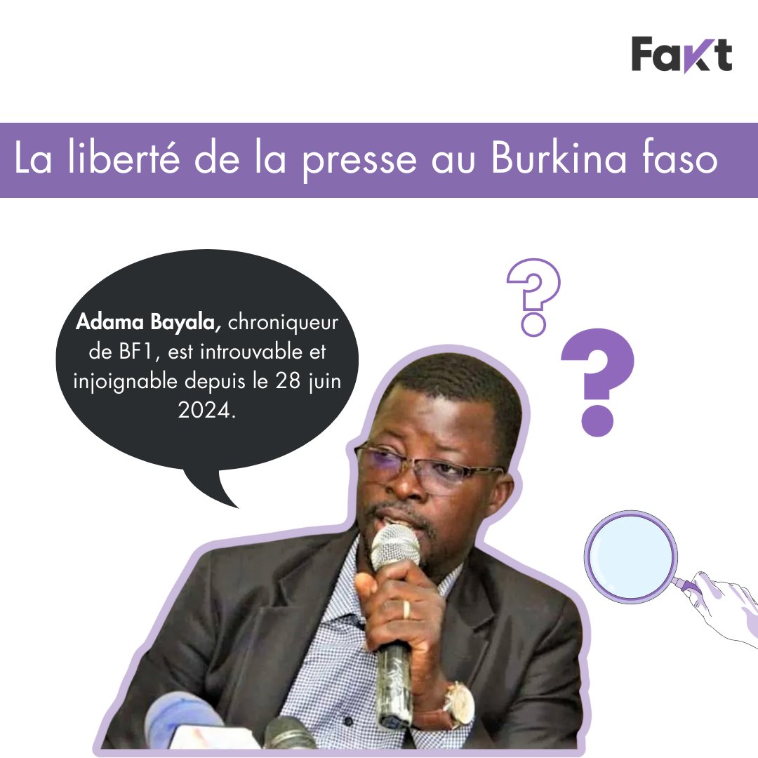 faktafrique's tweet photo. La liberté de la presse en berne au #Burkina Faso. 🇧🇫
Le pays subit une répression médiatique.
Suspension de trois médias sociaux en moins d'une semaine : 
- L'Événement suspendu un mois
- Une  émission de la chaîne de télévision BF1 suspendue 15 jours
- Site  https://t.co/BV2ERSHDjQ mis en demeure par le Conseil supérieur de la  communication (CSC).

- Disparition du #journaliste Adama Balaya
- Arrestation et la  disparition du journaliste Serge Oulon et du chroniqueur Kalifara Séré.

Communiqué mouvement politique Servir et non se servir  (SENS) daté du 28 juin 2024. 

Le Burkina Faso perd 28 places dans le rang mondial en 2024. (RSF)