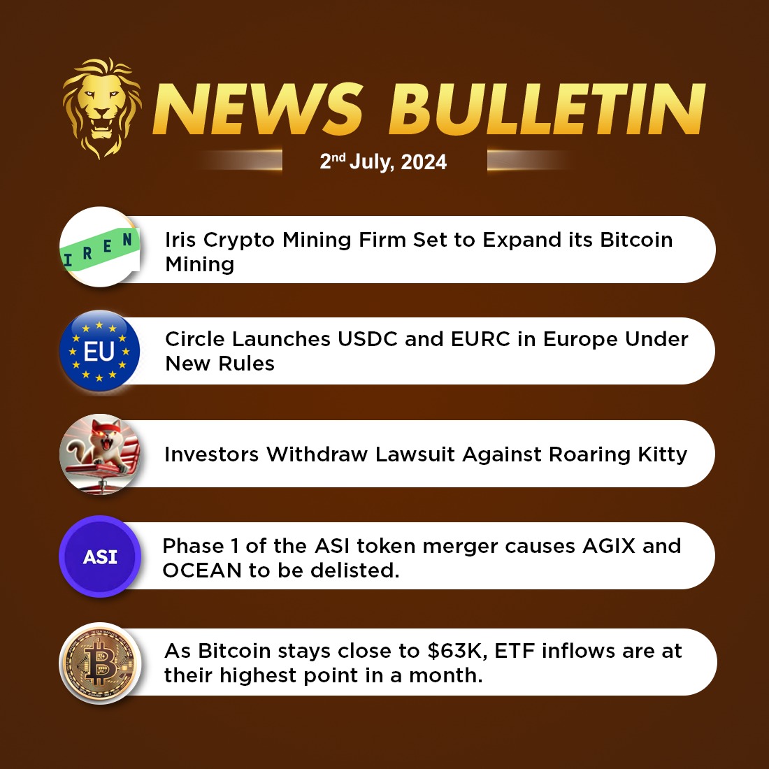 coin_gabbar_'s tweet photo. #CoinGabbar Latest News Bulletin: July 02nd, 2024
Read More News: https://t.co/XhJVsXKfrD
#CryptoNews #CryptoMining #BitcoinMining #CircleLaunches #RoaringKitty #ASItoken #AGIX #OCEAN #Bitcoin #ETF #BitcoinETF #CryptoMarket #CryptoUpdates #cryptocurrencynews