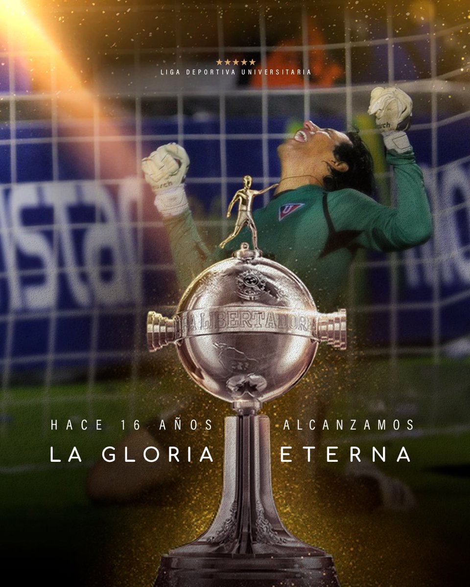 LDU_Oficial's tweet photo. Hoy se cumplen 1️⃣6️⃣ años desde que ganamos la Copa #Libertadores

¡Nuestra primera estrella! ✨

#LaGloriaEterna #SoyDeLaU https://t.co/DLhr1gBgQI