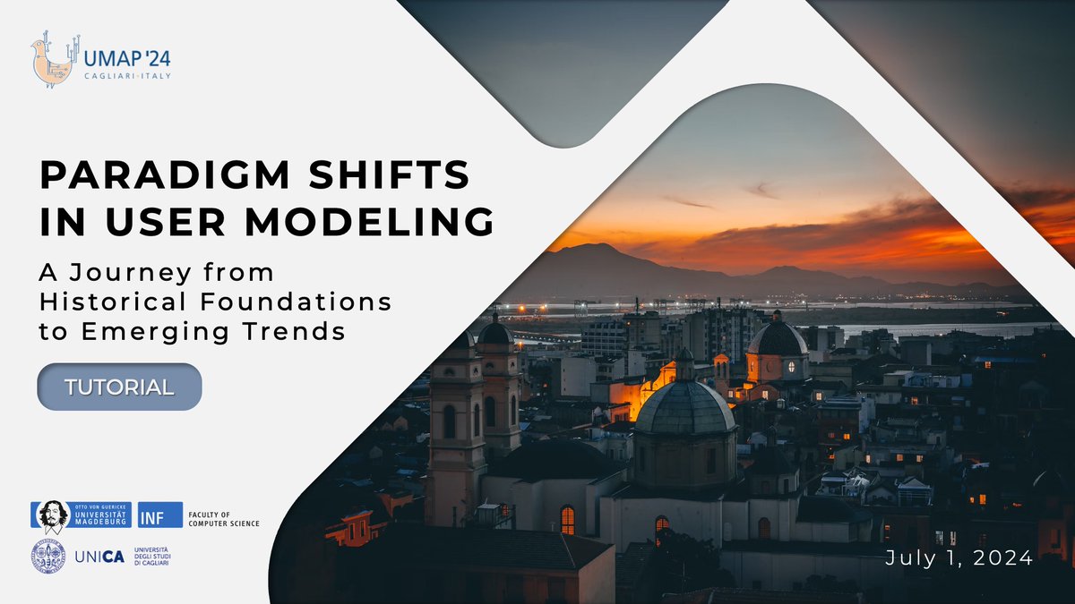Yesterday, at <a href="/UMAPconf/">UMAP</a>, we delivered our tutorial "Paradigm Shifts in User Modeling: A Journey from Historical Foundations to Emerging Trends".

You can find all the info, including the slides, on the tutorial website: link.erasmopurif.com/tutorial-umap24

<a href="/ludovicoboratto/">Ludovico Boratto</a> <a href="/ernestowdeluca/">Ernesto W. De Luca</a>