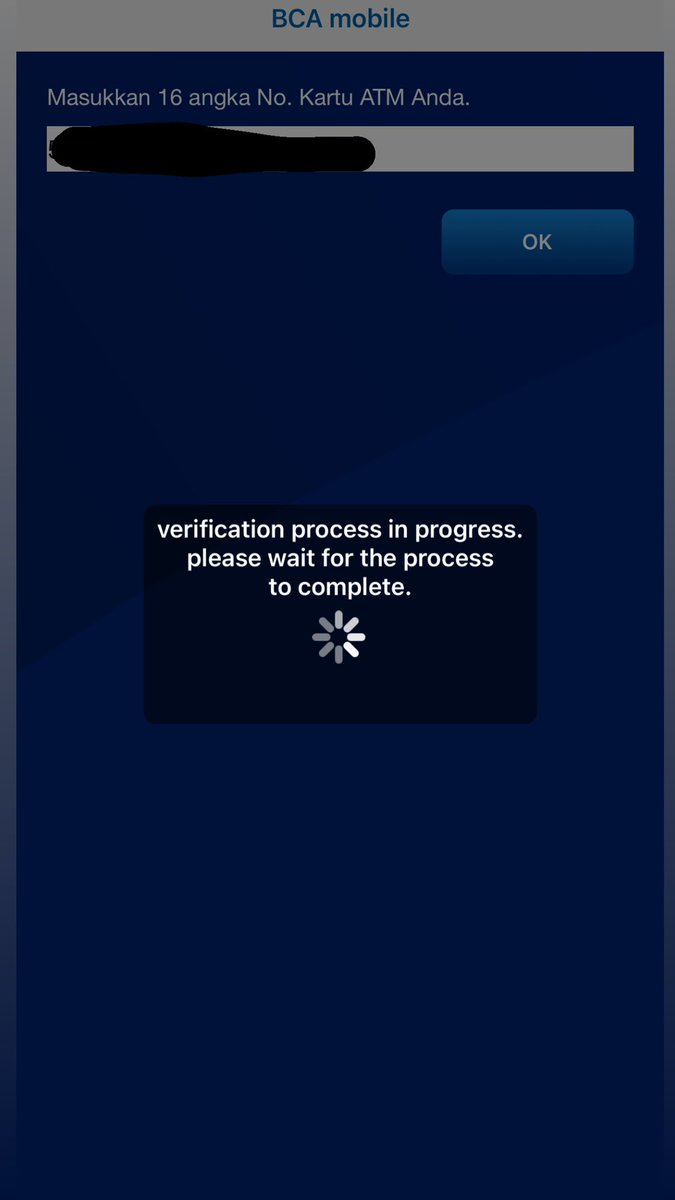 oliveayuu's tweet photo. @BankBCA Meminta verif ulang, baru step awal udah ga bs ngapa2in. Loading trs gamau lanjut dan error. Sudah kirim sms verif berkali2 ttp gagal. Fyi saya pake kuota internet bukan wifi. https://t.co/xSZTUjyWG2