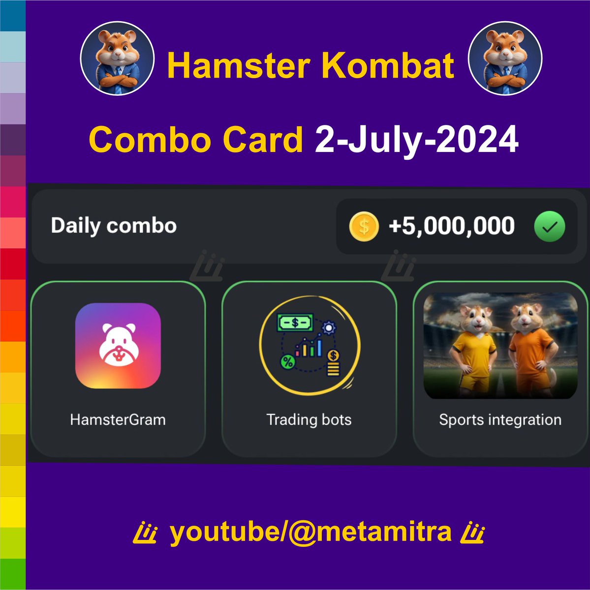 Ketan_Patell's tweet photo. Hamster Kombat combo card 2-July.
#hamsterkombat #hamster #hamstercombo #hamstercombocard #hamsterkombatcombocard #hamsterkombatcombocards #hamsterkombatcombocardtoday #dailycipher #dailyciphercode #freeairdrop #freeairdrops #metamitra https://t.co/LMGmlMNRQg