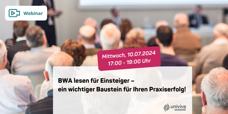 Wirtschaftliches  Know-how ist ein entscheidender Faktor für den Praxiserfolg. Wie eine betriebswirtschaftliche Auswertung (#BWA) entsteht, erfahren Sie im nächsten #Webinar unserer #univiva Akademie. Weitere Infos und Anmeldung: univiva.de/courses/unighy… #fortbildung #heilberufe