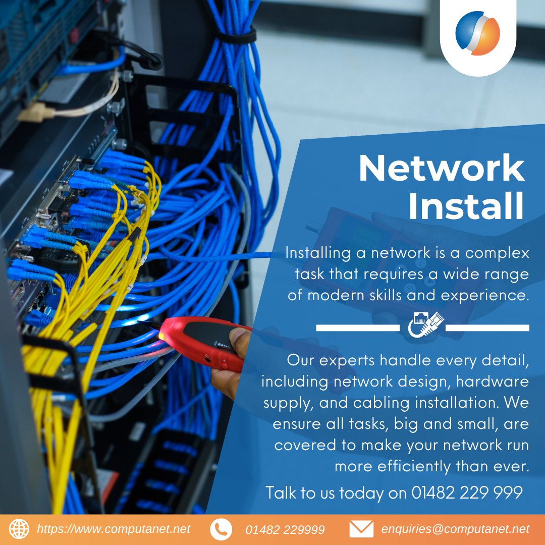 ComputanetMSP's tweet image. Need reliable network cabling? Our installation teams are specialists in this area with a wealth of experience!
Talk to us today on 01482 229999
⬇️ Click the link and request a call back from our team 
computanet.net/network-cablin…
#computanet #ITsupport #network #cabling