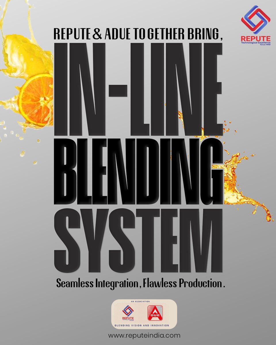 Repute_India's tweet image. Bringing the sophisticated In-line blending system to you for flawless production. Our collaboration with Adue allows for seamless blending integration for your products.
Visit reputeindia.com for more
#collaborations #processingsolutions #innovation #engineeringworks