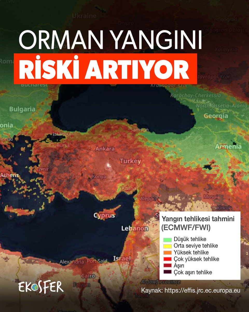 3 Temmuz 2024 günü Ege Bölgesi'nde sıcaklıklar birçok yerde 40 dereceyi bulacak. Avrupa Orman Yangınları Bilgi Sistemi’nin orman yangını riskini gösteren haritası da başta Türkiye'nin batısı olmak üzere, birçok bölgede orman yangını riskinin yüksek olduğunu gösteriyor.