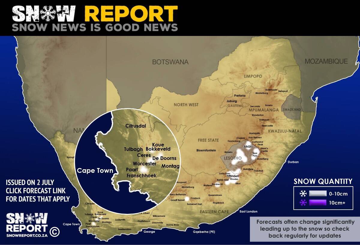 SnowReportSA's tweet photo. ❄ UPDATED SNOW FORECAST: Light snow possible this week before big snow arrives - https://t.co/qs5oMScTA4 #snowreportsa #africansnow https://t.co/8xG8Oegvp7