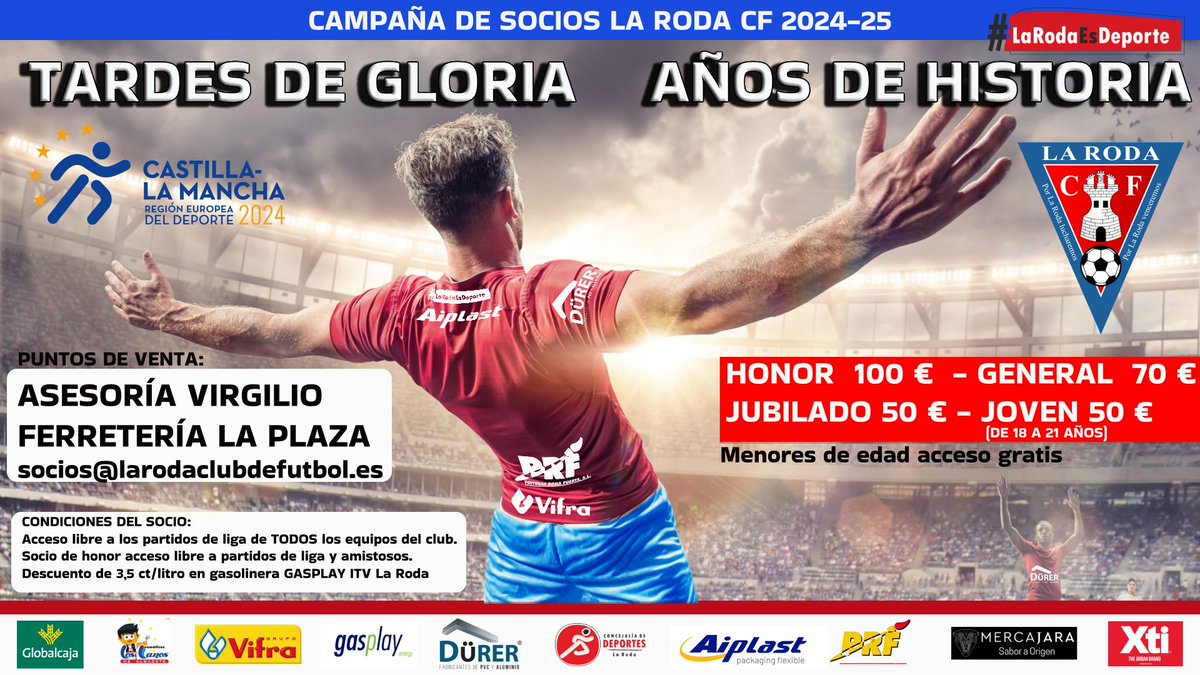 LaRodaCf's tweet photo. 📢TARDES DE GLORIA‼️
AÑOS DE HISTORIA ‼️

⛽ Hazte socio y disfruta de tus ventajas en la gasolinera GASPLAY de @ITVLaRoda

✅Todos los socios del club tendrán un descuento de 3'5 ct/litro

🔴🔵VAMOS ROJILLOS‼️
 
@ventanas_durer @Aiplast_
@radiolaroda @teleroda
 @GradaMarcador23 https://t.co/UVRnD2W6ek