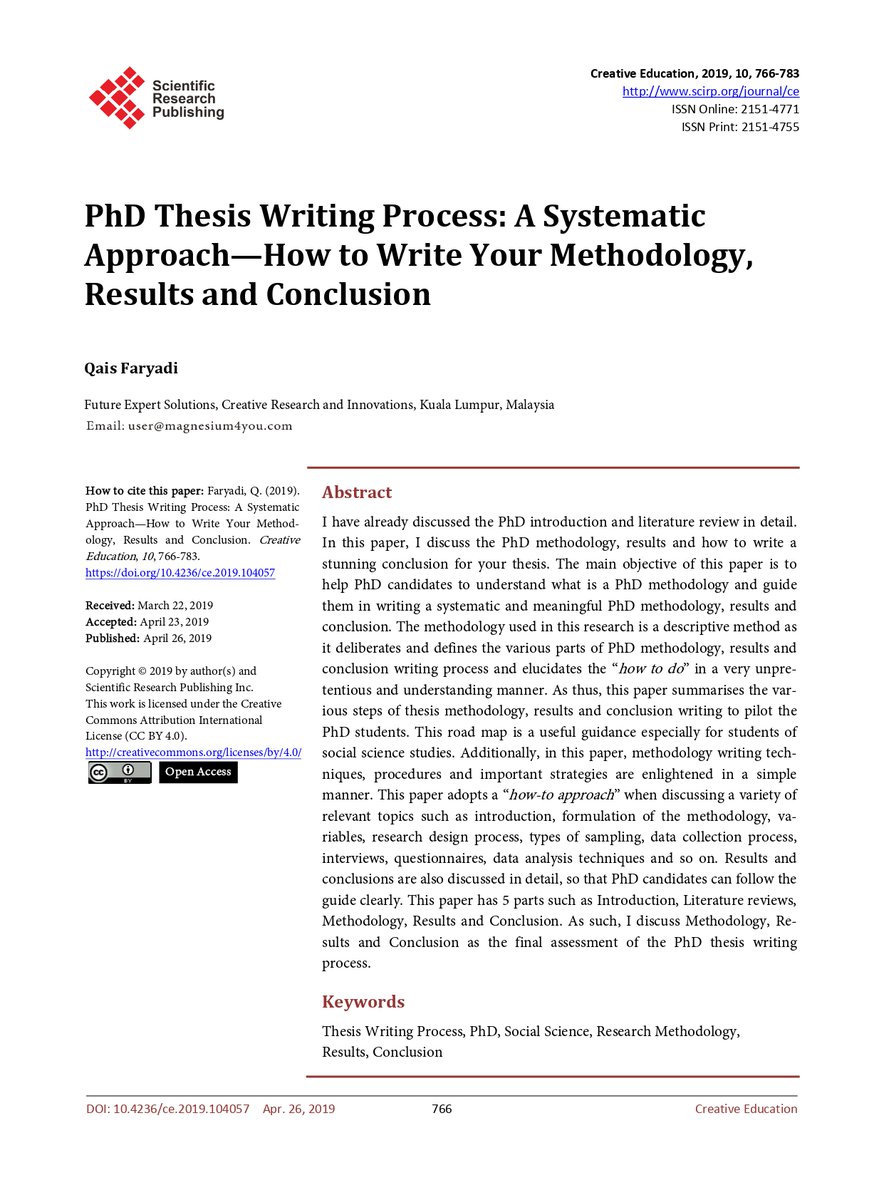 ScholarshipfPhd's tweet image. PhD Thesis Writing Process: A Systematic Approach—How to Write Your Methodology, Results and Conclusion (1/4)