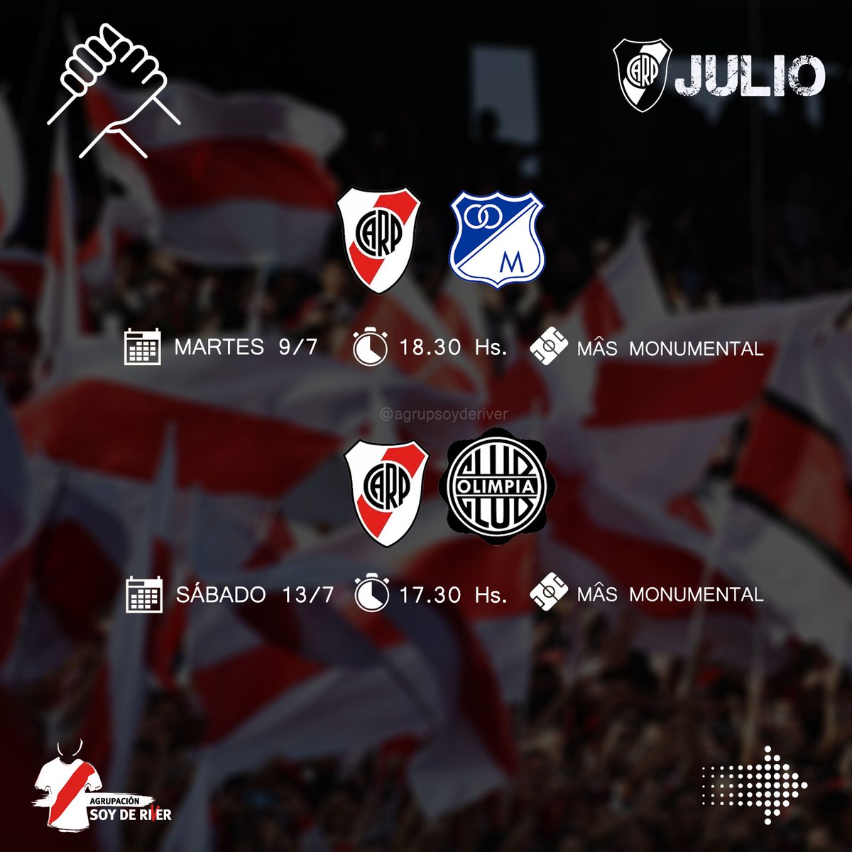 movsoyderiver's tweet photo. 🗓️ 𝗝𝗨𝗟𝗜𝗢 𝗠𝗜𝗟𝗟𝗢𝗡𝗔𝗥𝗜𝗢
➡️ Se viene un mes intenso para el Millonario que ya comenzó la pretemporada para encarar los desafíos del semestre.
•
📝 Agendá las fechas de los Amistosos y de la continuidad del Torneo de La Liga para alentar siempre y de ❤️ https://t.co/4N7YKSKLAz