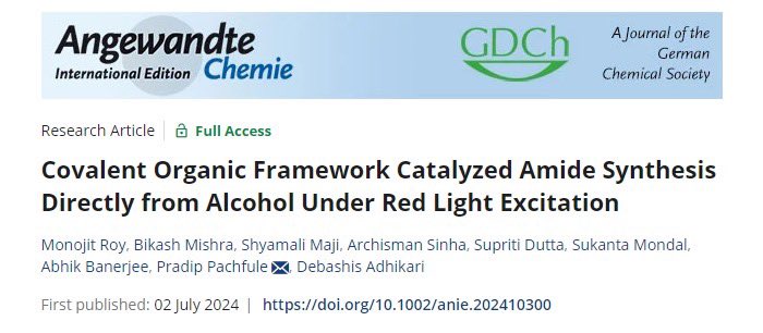 Pradip Pachfule (@ps_pachfule) on Twitter photo Check out our recent article <a href="/angew_chem/">Angewandte Chemie</a> on photocatalytic amide synthesis!
Our innovative COF-mediated method uses red light irradiation at room temp, delivering excellent yields & broad substrate tolerance.
Great collaboration with Prof. Debashis Adhikari from <a href="/IiserMohali/">IISER Mohali</a>. Check out our recent article <a href="/angew_chem/">Angewandte Chemie</a> on photocatalytic amide synthesis!
Our innovative COF-mediated method uses red light irradiation at room temp, delivering excellent yields & broad substrate tolerance.
Great collaboration with Prof. Debashis Adhikari from <a href="/IiserMohali/">IISER Mohali</a>.