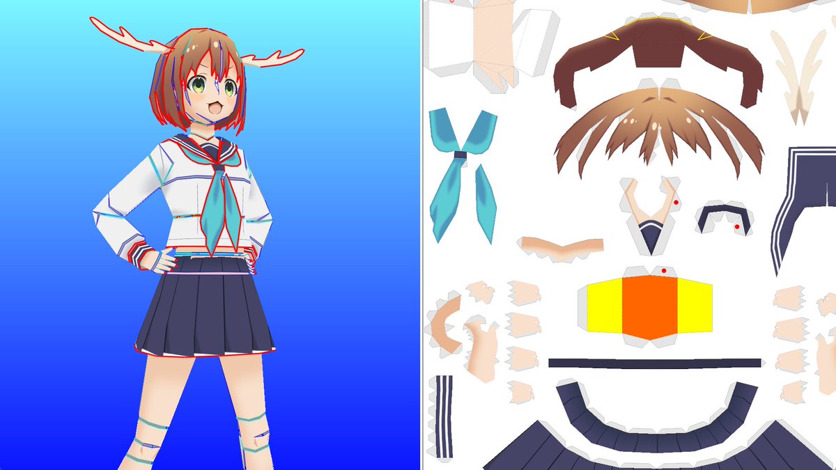 ペーパークラフト　鹿乃子のこ（のこたん）

仕上がり寸法245mm、A4サイズ2枚

#しかのこのこのここしたんたん
#ペーパークラフト