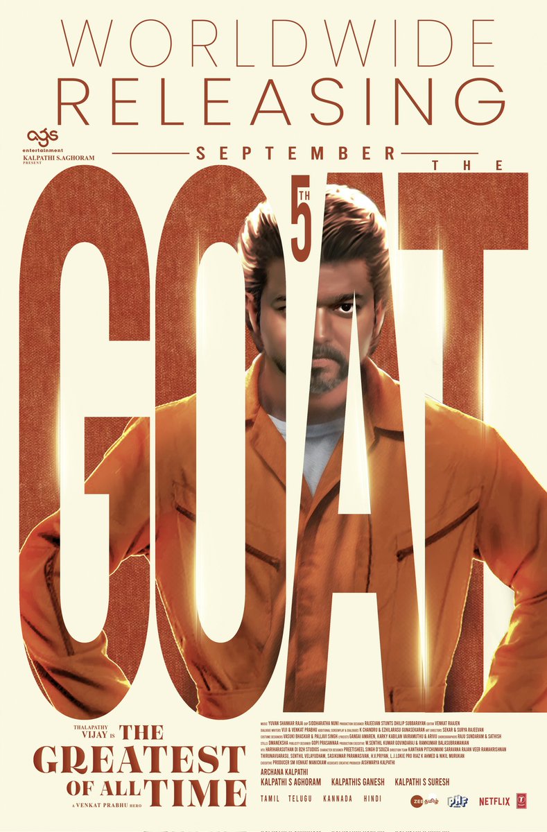 G.O.A.T
<a href="/actorvijay/">Vijay</a> <a href="/vp_offl/">venkat prabhu</a>
<a href="/7screenstudio/">Seven Screen Studio</a> <a href="/Jagadishbliss/">Jagadish</a> <a href="/agscinemas/">AGS Cinemas</a> <a href="/BussyAnand/">N Anand</a> <a href="/m_gajan/">KING OF KOLLYWOOD</a> #TVKVijay #TheGreatestOfAllTime