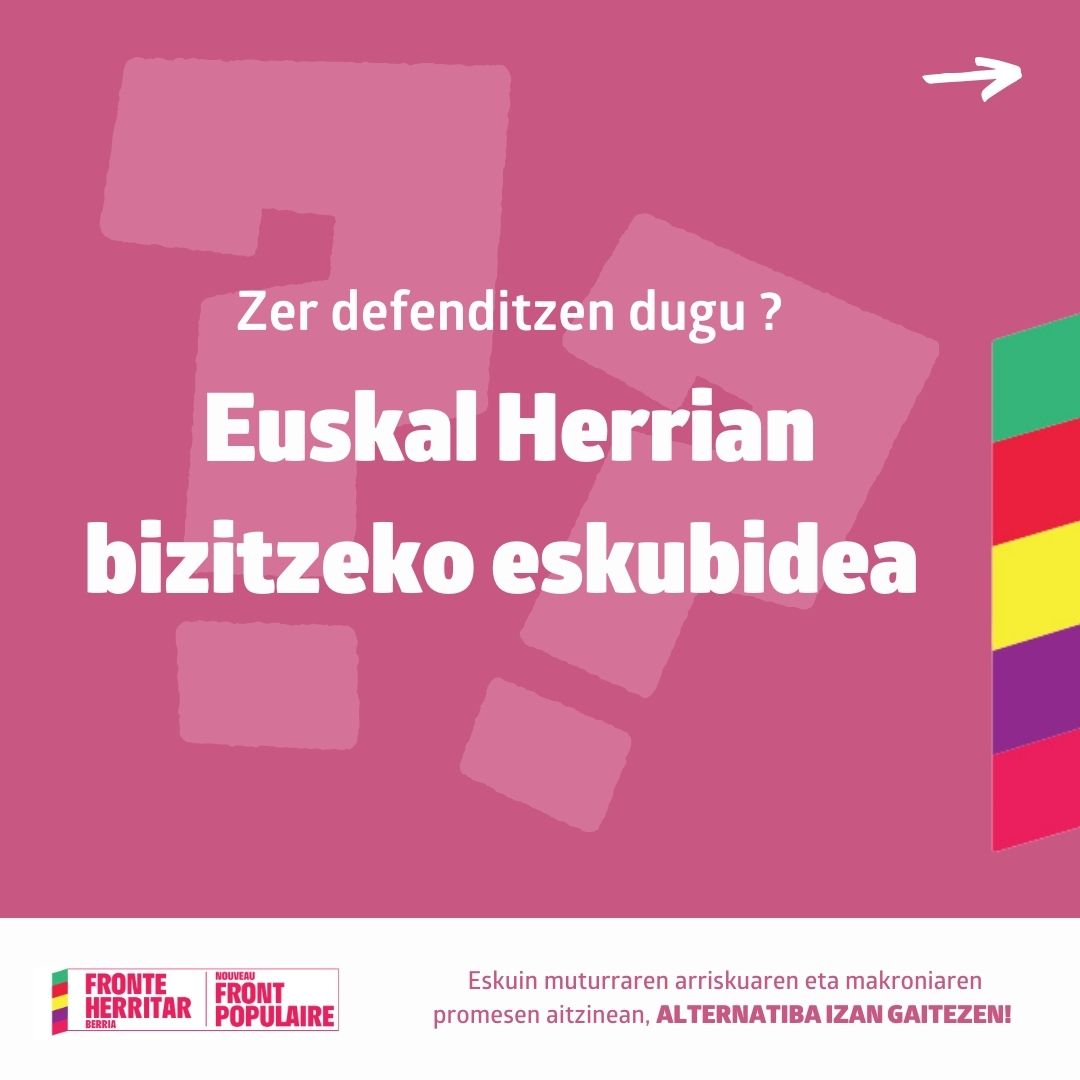 PeioDUFAU's tweet photo. Zer defenditzen dugu? Euskal Herrian bizitzeko eskubidea!
#Bozka #FrenteHerritarBerria #AlternatibaGira https://t.co/PCfRJnHAd2