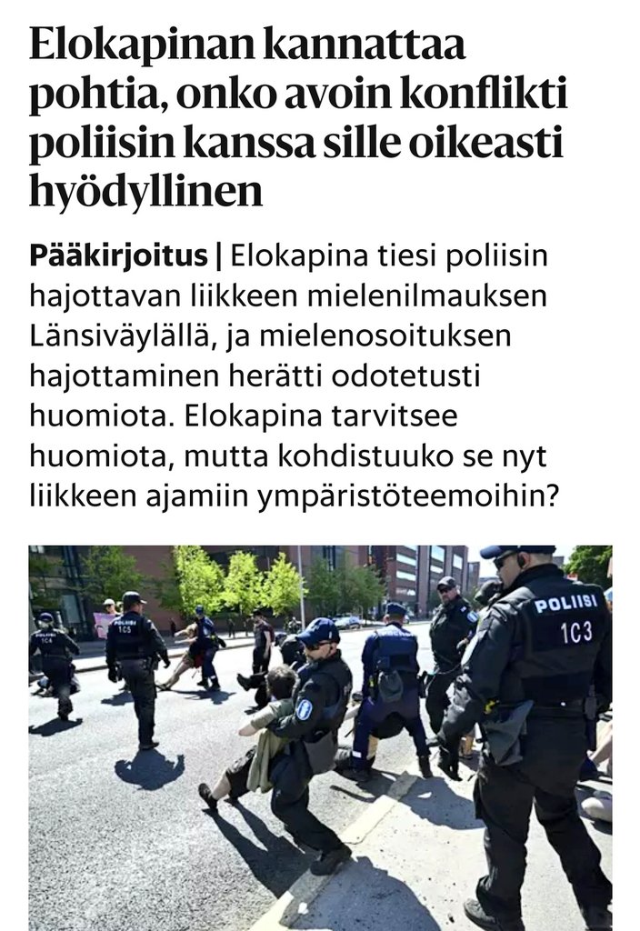 Hesari kysyy, kohdistuuko Elokapinan saama huomio liikkeen ajamiin ympäristöteemoihin.

Katsotaan, mitä hesarin viimeaikainen journalismi aiheesta sanoo.

🧵