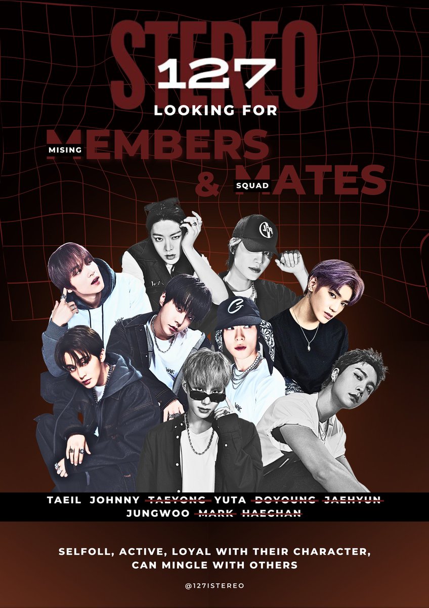 [ Attention!!! 📢 ]

127STEREO is on a quest to reunite with our missing members (Taeil, Johnny, Yuta, and Jungwoo). We also want to wide our connection with other SQs and OAs! Please raise your awareness by tagging them, and spreading this announcement within your community.