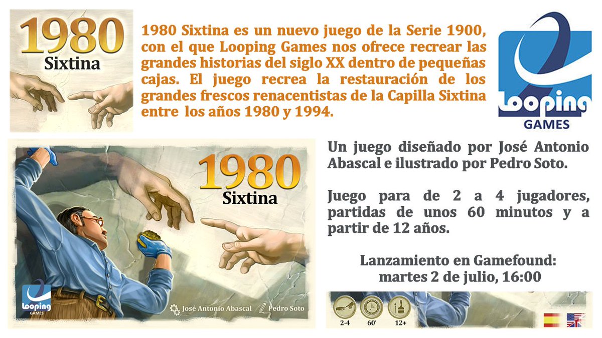 LudoVeritas's tweet photo. ⛪🖌 1980 SIXTINA 🖌⛪
Nuevo #juegodemesa de @Loopingames, dónde debemos restaturar la obra de Miguel Angel, estará disponible hoy en @gamefound
https://t.co/L7eDwv56f0
Vídeo
https://t.co/YNiTE8wgho
#LoopingGames
#1980Sixtina
#Historia
#Arte
#Renacimiento
#Vaticano
#Italia https://t.co/OpzuKJuGwi