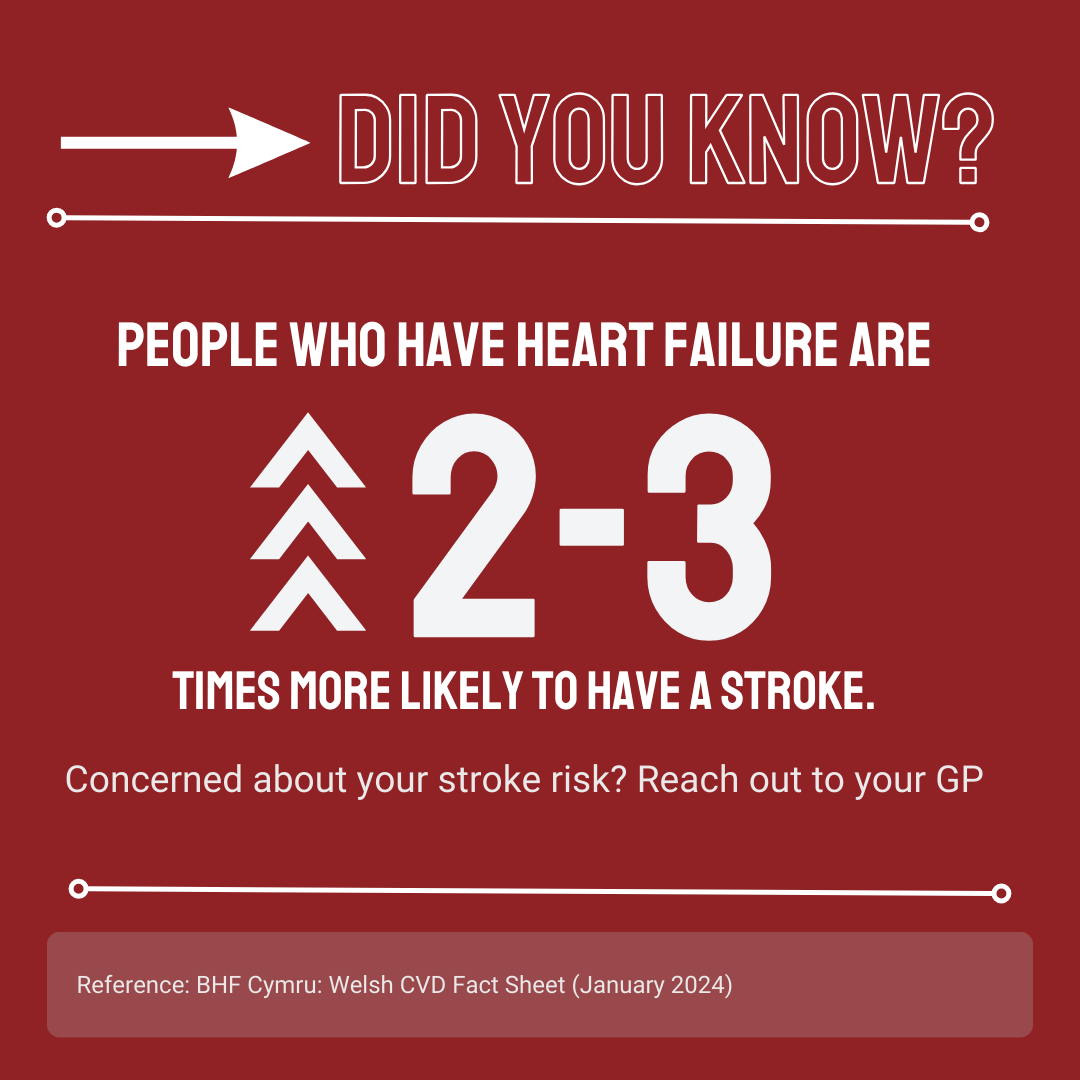 StrokeHubWales's tweet photo. #StrokeFact Have you been diagnosed with heart failure? Have you been counselled about your stroke risk? Take this as an initiative to reach out to your GP and chat about what you can do to reduce your stroke risk! #StrokeAwareness https://t.co/gcy1AB2zFW