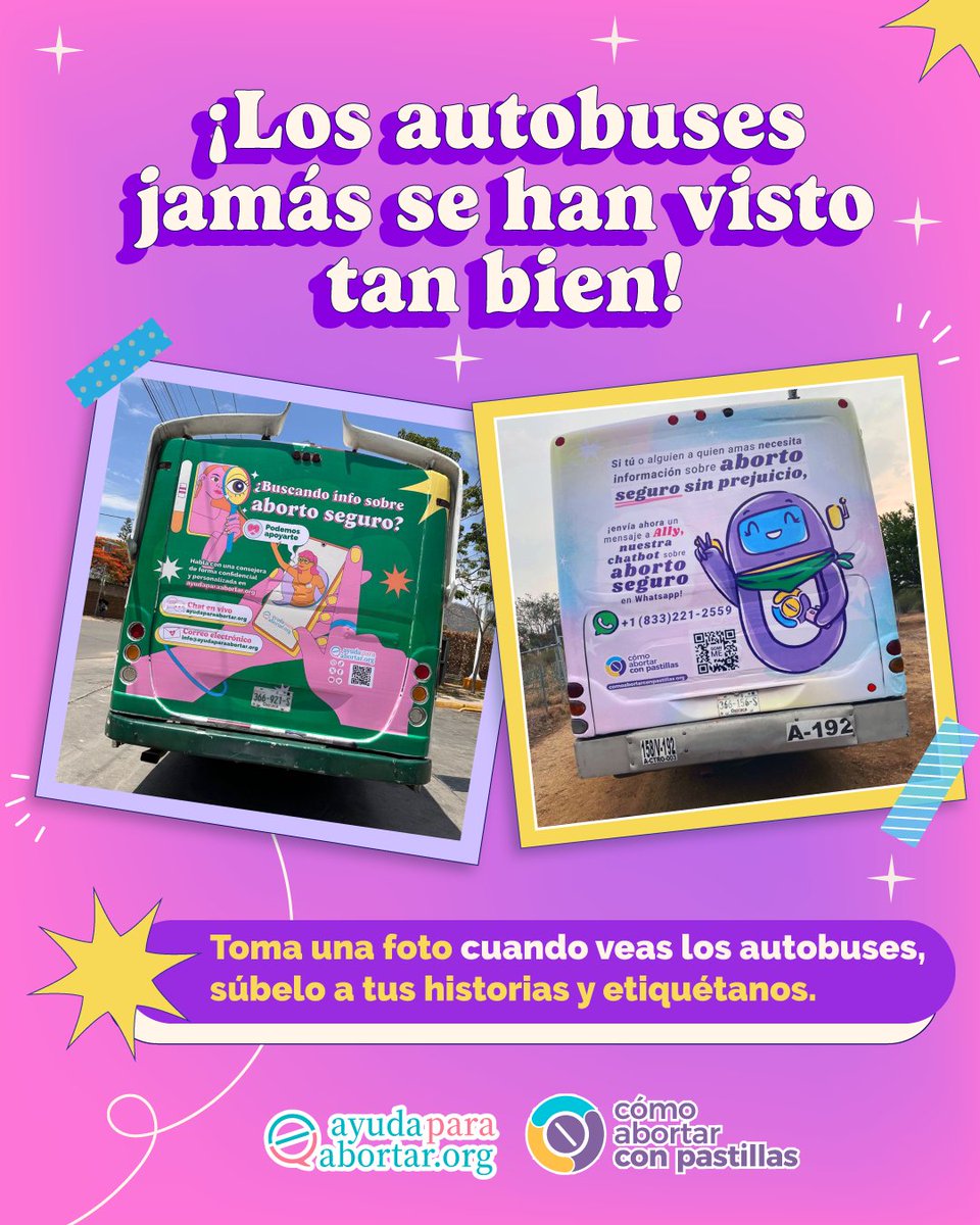 ayudapabortar's tweet image. ¡Tenemos noticias emocionantes! @comoabortar y @ayudaparaabortar están llevando información sobre el aborto directamente a quienes buscan un aborto en Oaxaca, México. 💚
Escanea el código QR en el autobús cuando lo veas para obtener información confiable sobre el aborto.