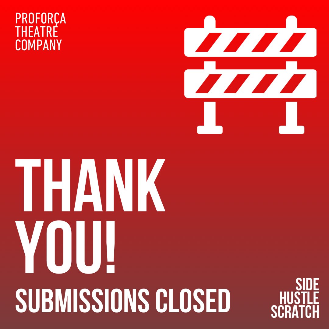 The Side Hustle (@sidehustletc) on Twitter photo ⛔️ THANK YOU! Submissions for our inaugural #SideHustle Scratch <a href="/landutheatre/">Lion & Unicorn Theatre</a> have CLOSED! ⛔️
We had over 80 scripts in & we were over the moon to receive yours if you sent us something.
See you in a few weeks when we’ve made some (very tough) decisions about the shortlist! ⛔️ THANK YOU! Submissions for our inaugural #SideHustle Scratch <a href="/landutheatre/">Lion & Unicorn Theatre</a> have CLOSED! ⛔️
We had over 80 scripts in & we were over the moon to receive yours if you sent us something.
See you in a few weeks when we’ve made some (very tough) decisions about the shortlist!