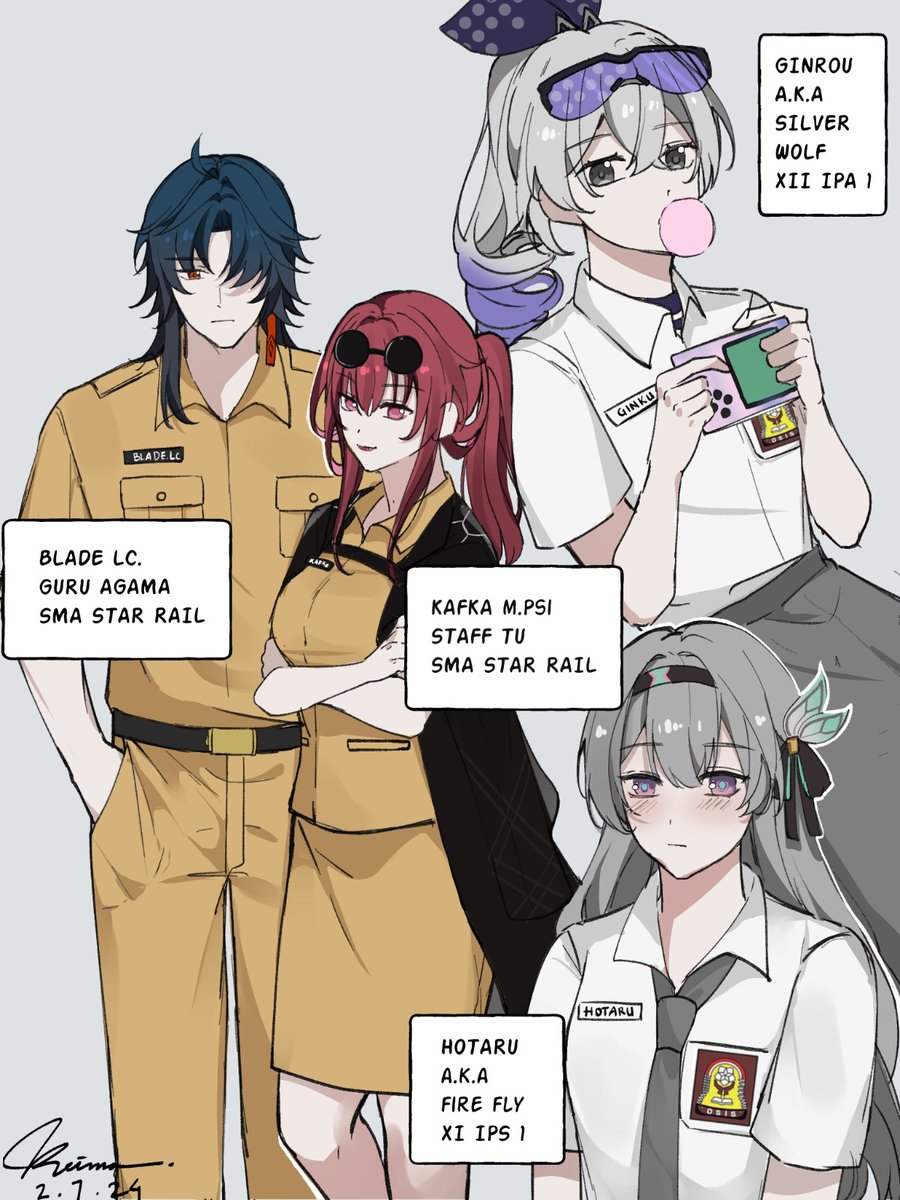 theabags_1399's tweet photo. THANK YOU for following me. Huaa, thank you so much for liking my AU about HSR High school. Here the Stellaron hunters gang in AU for celebrating 100 followers 🖤💙
#HonkaiStaiRail #hsr #honkaistarrailfanart #blade #kafka #hotaru #firefly #silverwolf #ginrou #崩壊スターレイル https://t.co/iJyz9bjfG6