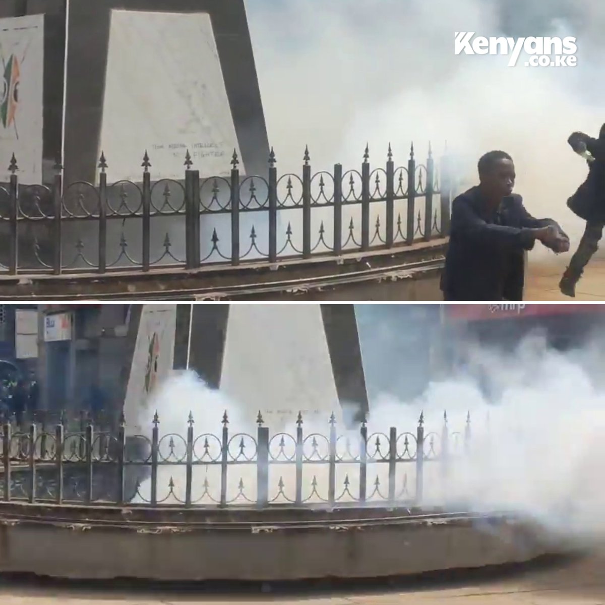 Kenyans's tweet photo. Teargas lobbed inside Tom Mboya's monument along Moi Avenue in Nairobi https://t.co/e4H5QedHeT