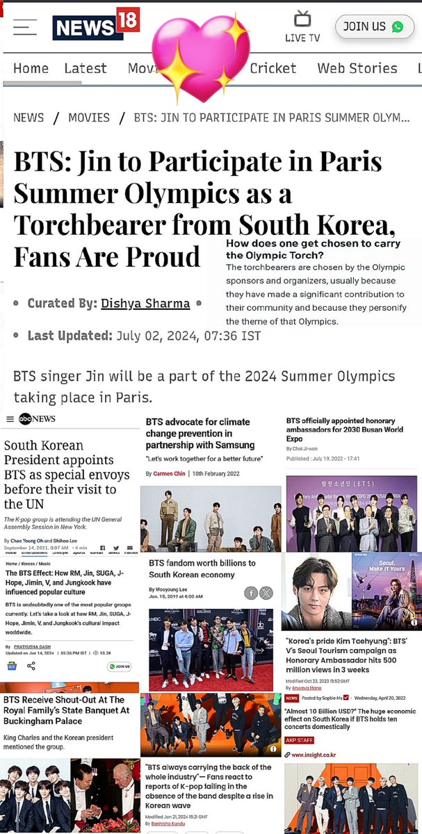 drunkonvoo's tweet photo. another addition to the scrap book 💜🥹

TORCHBEARER JIN
PRIDE OF KOREA JIN

#history_makers
#just_bangtan_things
#headlines_to_be_proud_of 
#cultural_ambassadors 
#A_LIST
#WHY_I_LOVE_BEING_ARMY

https://t.co/ydvSLkb309 https://t.co/D78Cv2rjKf