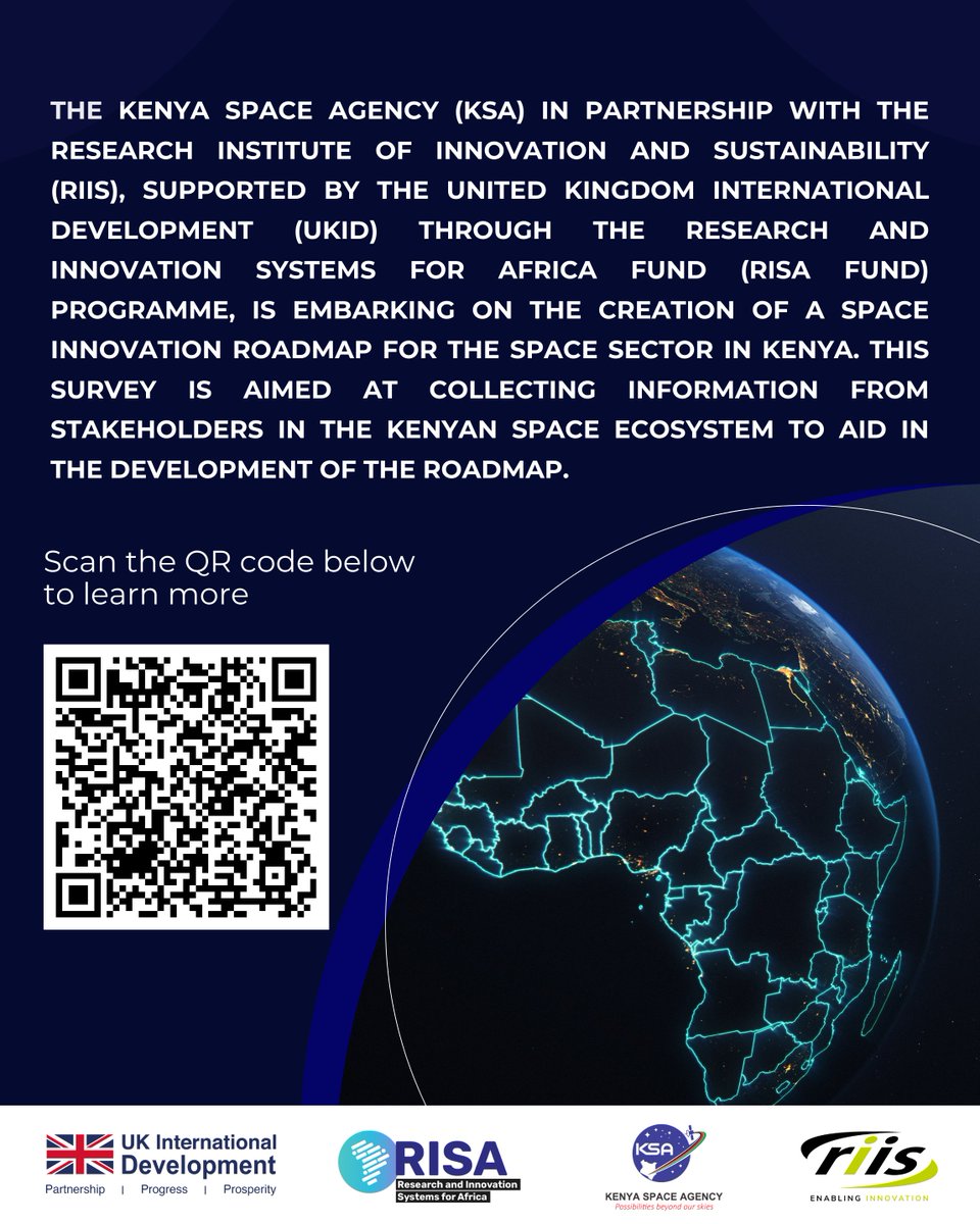 KSA, in partnership with the RIIS - Research Institute for Innovation and Sustainability and supported by the United Kingdom International Development (UKID) through the Research and Innovation Systems for Africa Fund (The RISA Fund), is creating a Space Innovation Roadmap for