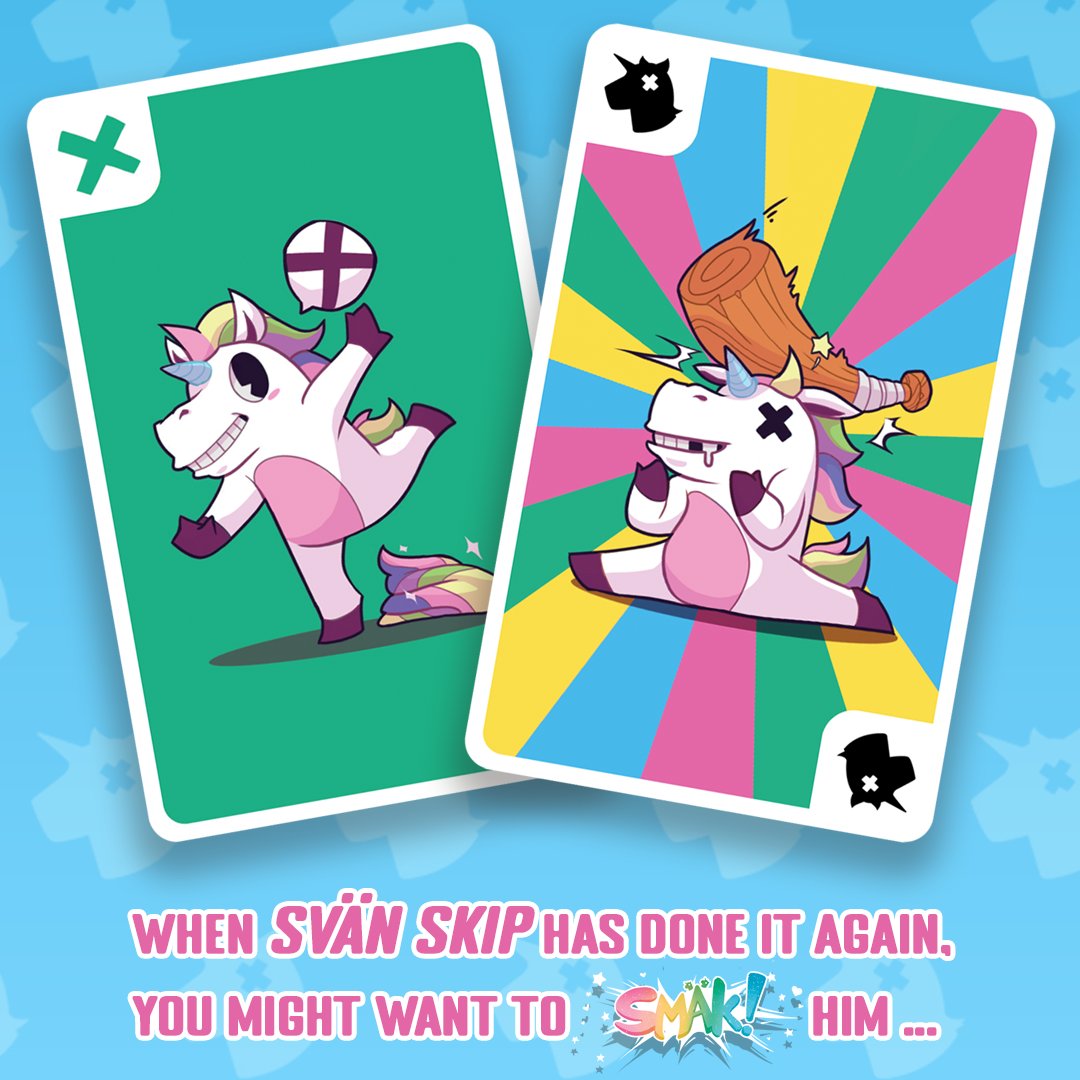 SmakCardGame's tweet photo. Svän Skip is not yet house trained, SMÄK! him or get skpped...
#smak #smakgame #unicorns #kickstarter #cardgame #gamenightc https://t.co/ZhOe21J7Vs
