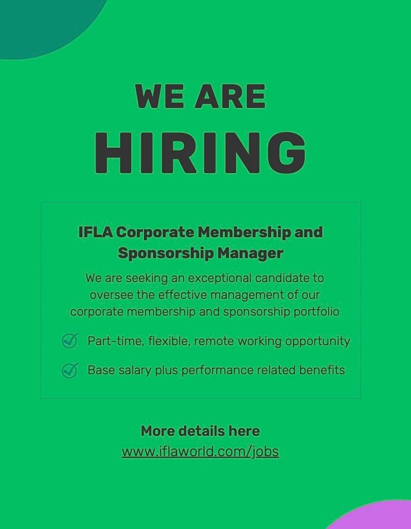 IFLA is recruiting! could you be our Corporate Membership and Sponsorship Manager? Great #remotework opportunity for someone skilled in developing relationships, communication and customer service.
iflaworld.com/newsblog/job-o…
