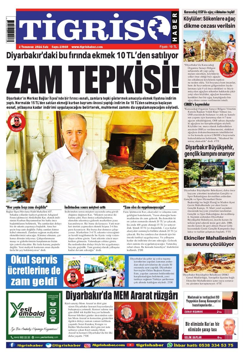 Günaydın #TigrisHaber okurları. "ZAM TEPKİSİ" manşetiyle bayilerde, web sitemiz ve sosyal medya hesaplarımızla da telefonunuzdayız. #Diyarbakır