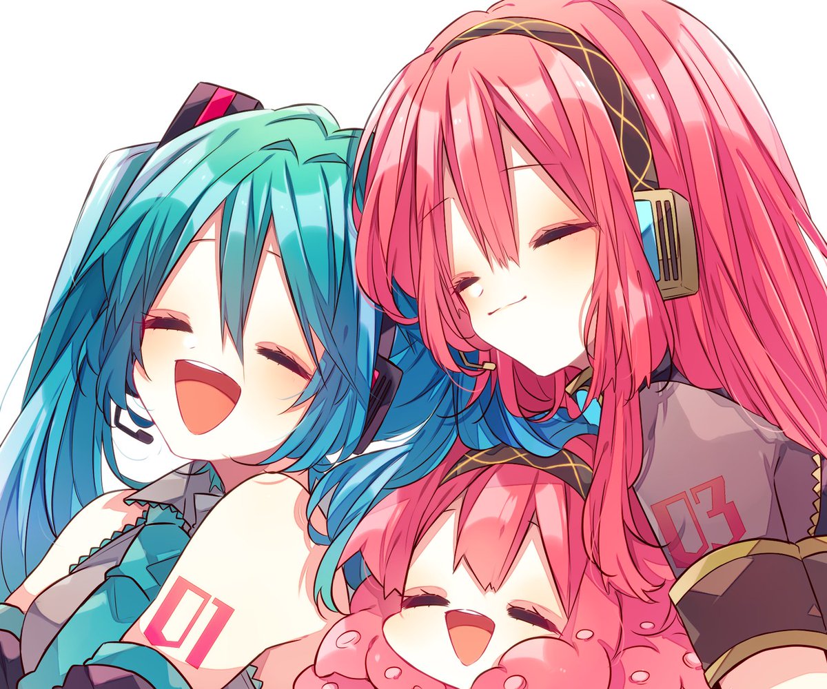 初音ミク「蝸牛さんのミクさん、ルカさん、たこルカさん!3人ともニッコニコな笑顔が眩しくてキ」|piapro(ピアプロ)のイラスト