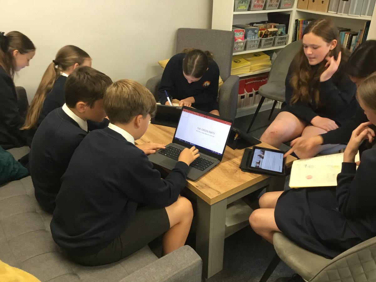 GA_Bury's tweet photo. Our political parties are hard at work on their presentations ahead of the #GeneralElections2024 on Thursday. Who will you vote for? 🔴🔵🟡🟢 #Year6GA #PSHEEdGA #ComputingEdGA #EnglishEdGA https://t.co/c1oeW2sxGw