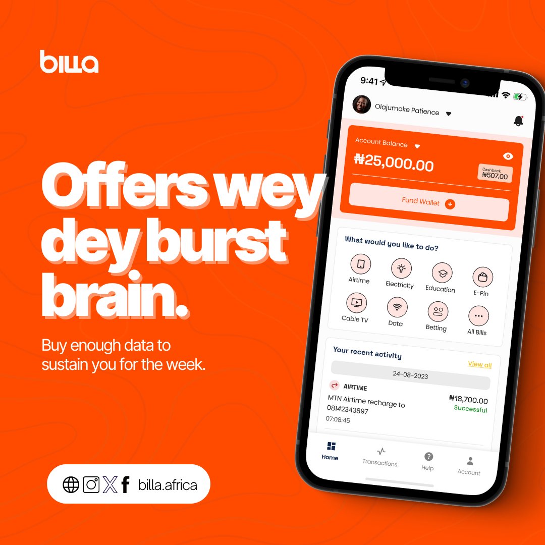 mybillsapp's tweet photo. Unlock amazing offers with Billa! Enjoy seamless transactions from airtime, electricity, data, and more. 
Ready to get started? Visit https://t.co/n6XC7F7YpZ or use the link in the bio now! 

#billspayment #billasolution #paymentapp #airtime #data #electricity https://t.co/XZz9SeYX2O