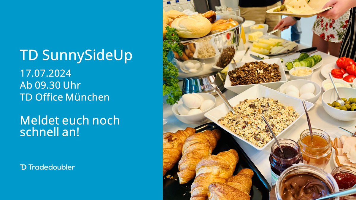 🔜 Noch knapp zwei Wochen bis zu unserem TD SunnySideUp Business Breakfast. Sichert euch euren Platz am Frühstückstisch und meldet euch noch schnell an: buff.ly/3wS3ttV Wir freuen uns auf einen wunderbaren Vormittag mit euch!
#Tradedoubler #connectandgrow #TDSunnySideUp