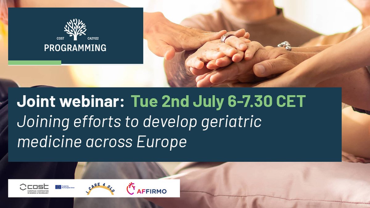 Don't miss out on tonight's webinar 💬, hosted by <a href="/EuGMSSociety/">EuGMS - European Geriatric Medicine Society</a>, w/speakers from <a href="/ICare4old_H2020/">I-CARE4OLD</a> &amp; <a href="/affirmo_eu/">AFFIRMO Project</a> 👉bit.ly/3KzBlil