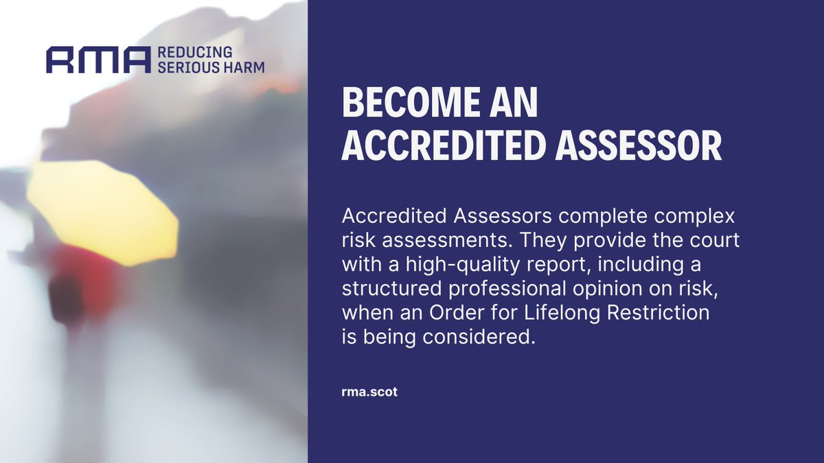 If you’re a risk assessor from #psychology or #psychiatry and want to make a difference to public protection in Scotland, we’re looking for individuals to become #RMAScot Accredited Assessors: rma.scot/olr/risk-asses…