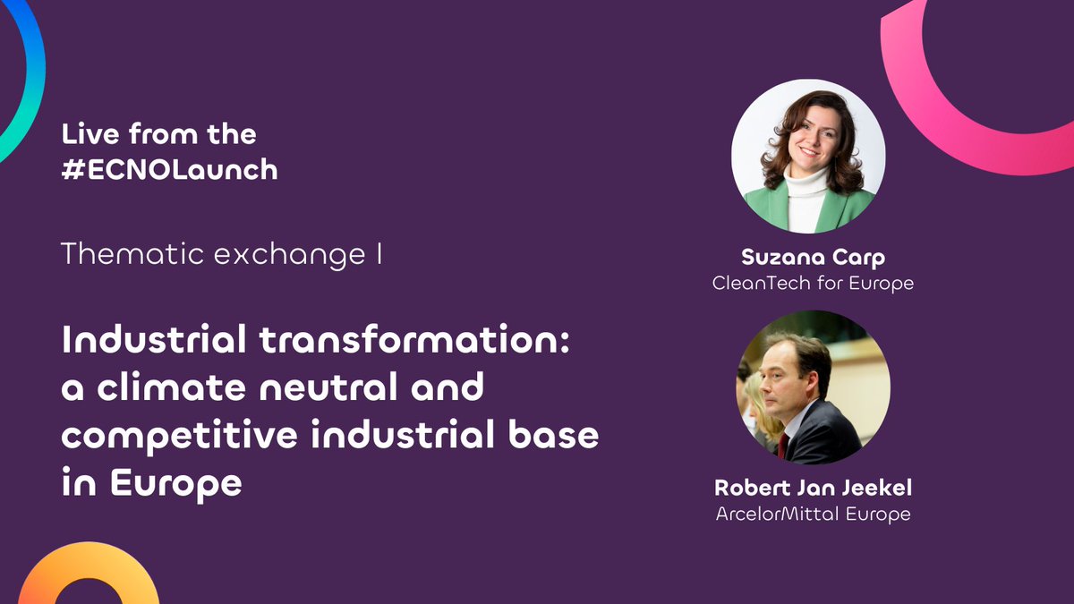 ECNO_climate's tweet photo. Our first thematic exchange, moderated by @SonjavanRenssen, on the topic of the #IndustrialTransformation is starting.
Our experts on the panel are:
▶ @SuzlCarp from @cleantechforeu
▶ Robert Jan Jeekel from @ArcelorMittal Europe
#ECNOlaunch #industry https://t.co/2dtzPJNHL6