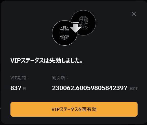 先月トレードやらなさすぎて、837日続いたVIPステータスが失効しました🫠