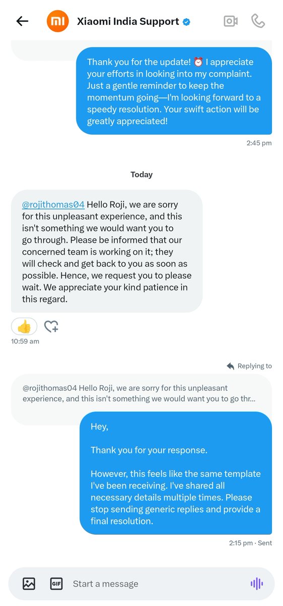 rojithomas04's tweet image. 🤦‍♂️ Another day, another round of "our team is working on it!" Seriously @MiIndiaSupport, are you rehearsing for the marathon of generic responses? My patience is on the bench, waiting for a real resolution! #Xiaomi #StopTheTemplates #NeedRealHelp #DisplayGreenLine #XiaomiService