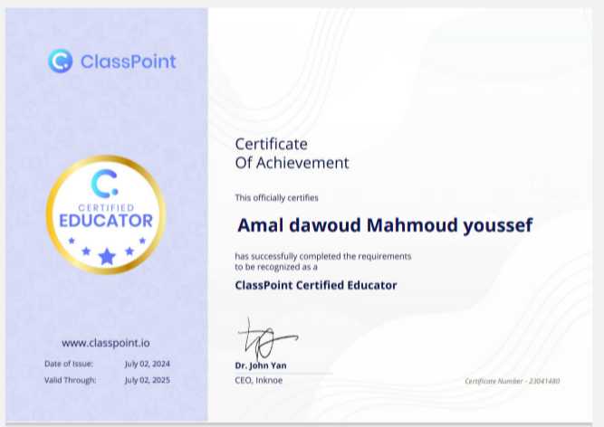 AmalDawoud20503's tweet photo. الحمد لله حصولي على مدرس معتمد كلاس بوينت 🎉🥳
#Certified_Class_Point
#Class_Point
#Microsoft_Expert
#Wakelet_Ambassador
#Minecraft_Ambassador https://t.co/YWW07bj1Xr