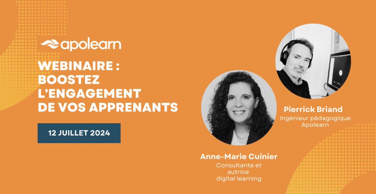 apolearn's tweet image. 🚀 Transformez vos formations en expériences d'apprentissage !
Webinaire Apolearn : "Boostez l'engagement de vos apprenants" avec Anne-Marie Cuinier
📅 12/07 à 12h
hubs.la/Q02DpMQJ0