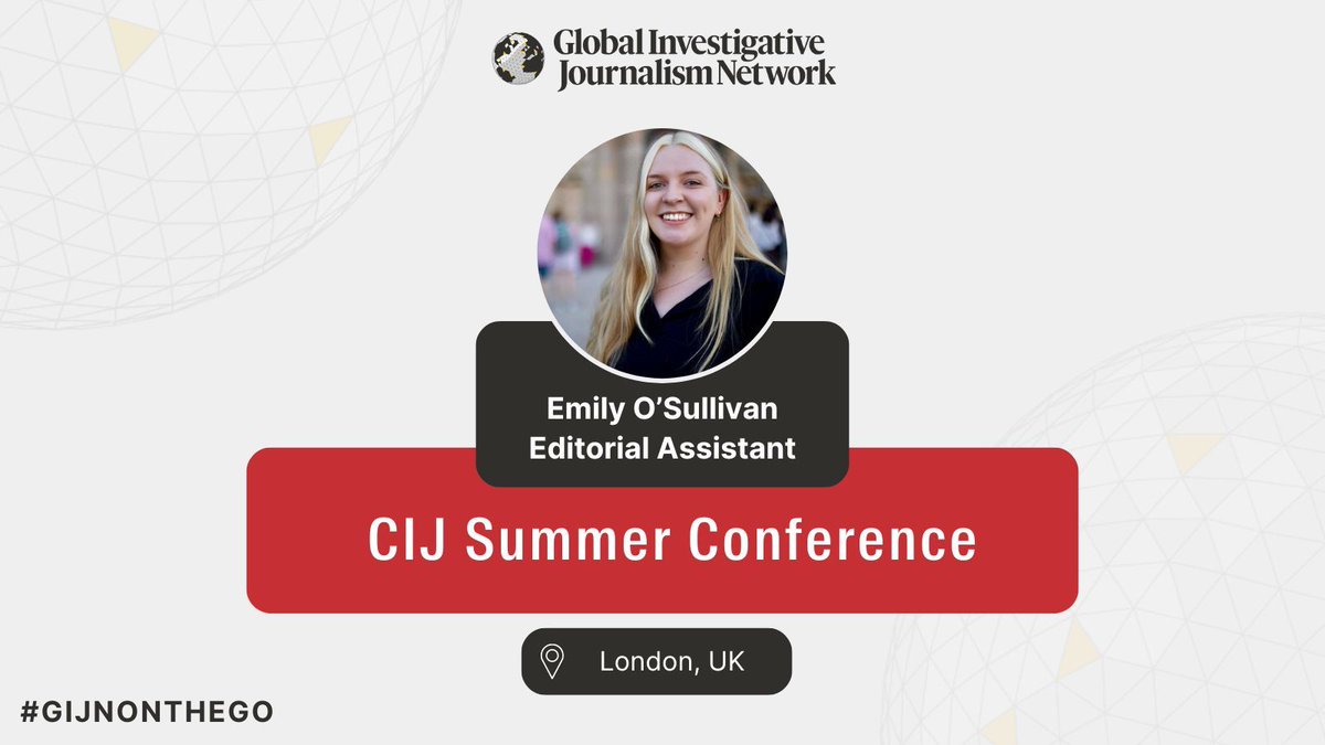 Global Investigative Journalism Network (@gijn) on Twitter photo Heading to the #CIJSummer Conference (<a href="/cijournalism/">The Centre for Investigative Journalism</a>)?
Catch GIJN Editorial Assistant <a href="/emilysosulli/">Emily O'Sullivan</a> there!
More: buff.ly/3KPv6Y7 Heading to the #CIJSummer Conference (<a href="/cijournalism/">The Centre for Investigative Journalism</a>)?
Catch GIJN Editorial Assistant <a href="/emilysosulli/">Emily O'Sullivan</a> there!
More: buff.ly/3KPv6Y7