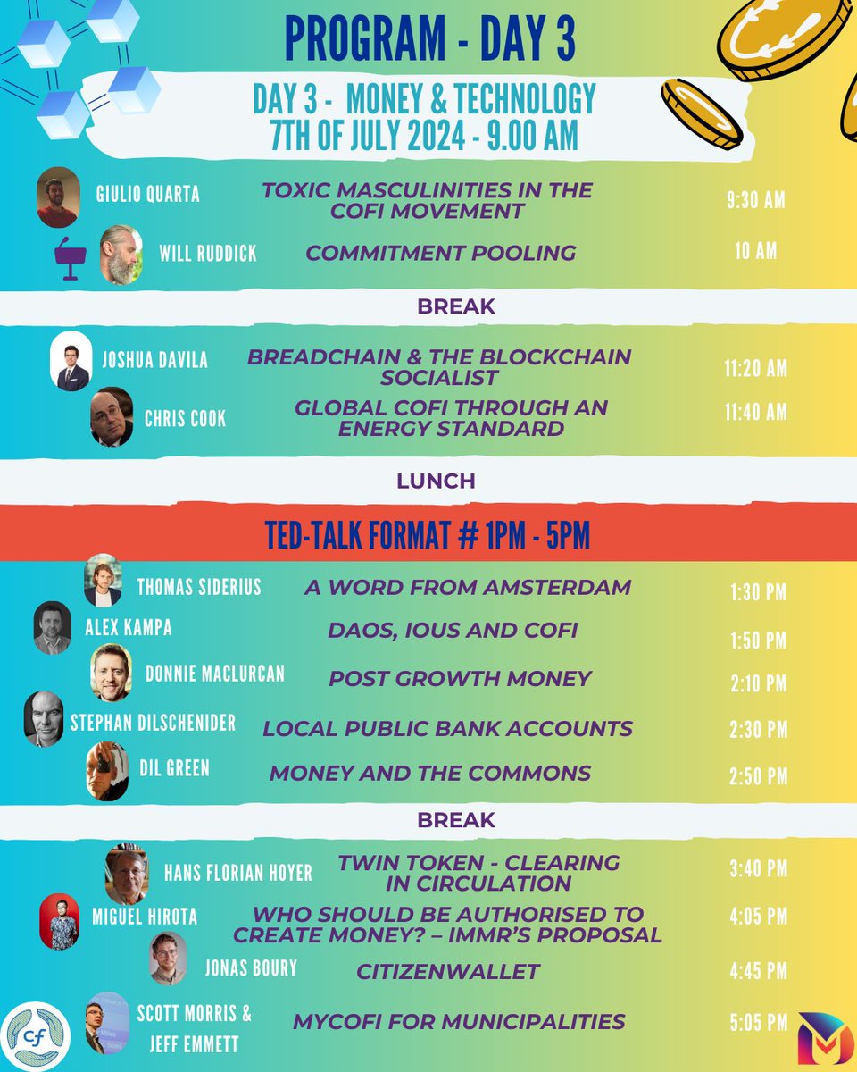 📢✨ We are excited to announce the detailed schedule of speakers for our exceptional event! 🎉 

📅 Date: 5, 6 &amp; 7th of July in Liege

Learn, network, and get inspired! 🚀 Register now on our website 🌐monetarydiversity.org
#CoFi #MonetaryDiversity