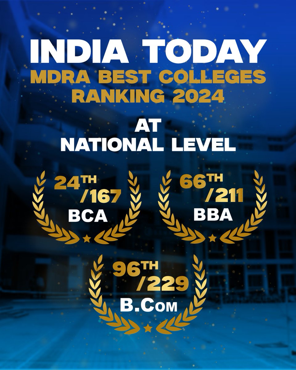 #SSMRV has achieved remarkable rankings in the India Today-MDRA Best Colleges Ranking 2024 at the national level. This reflects our commitment to providing the best educational experiences and equipping students with the knowledge and skills to excel in their chosen fields.
#BCA